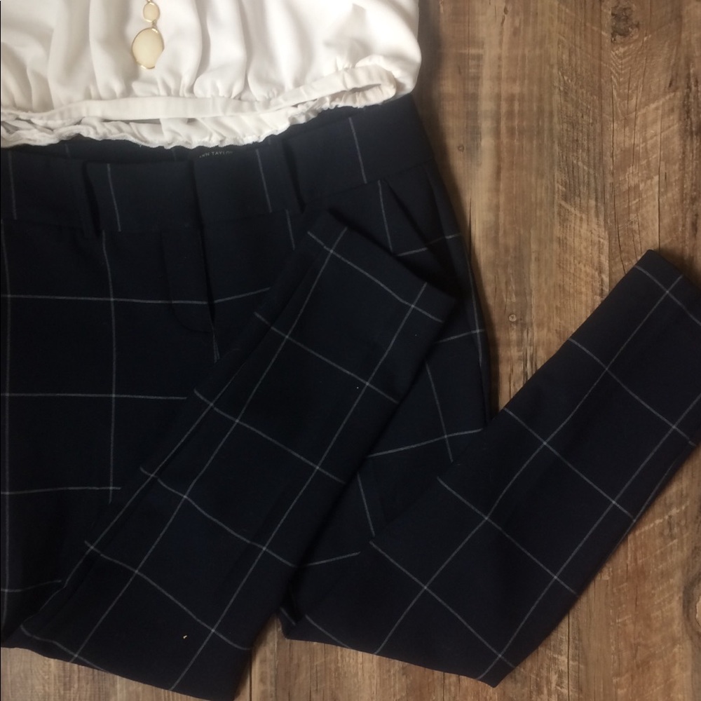 Ann Taylor navy plaid crop pencil slacks pants